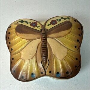 Vintage Ceramic Hand painted Butterfly Shaped Trinket Box